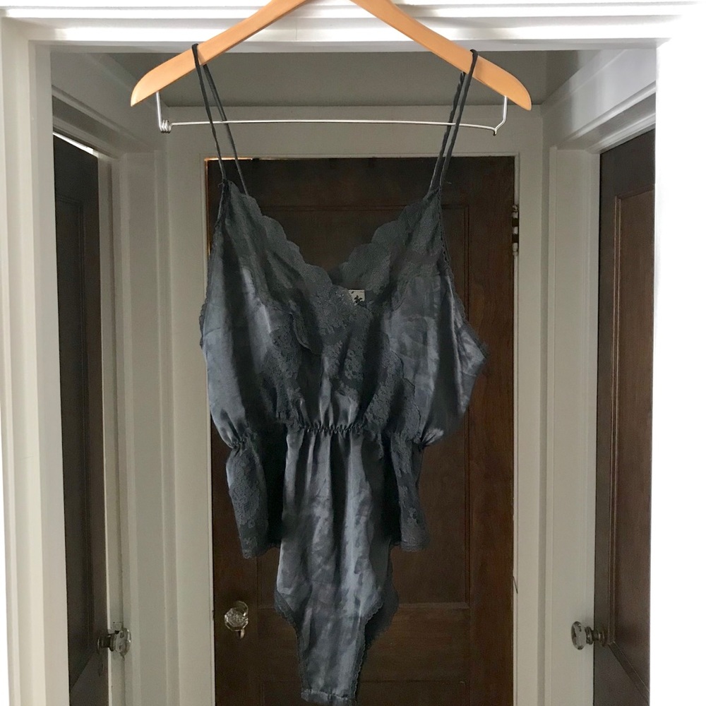 Vintage black satin & lace teddy